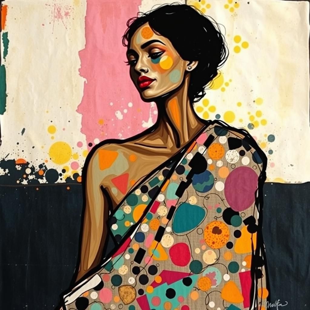 Abstract Expressionist Batik Fabric Woman