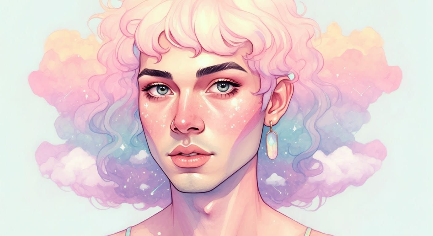 Ethereal Portrait of a Non-Binary Individual in Vibrant Wate...