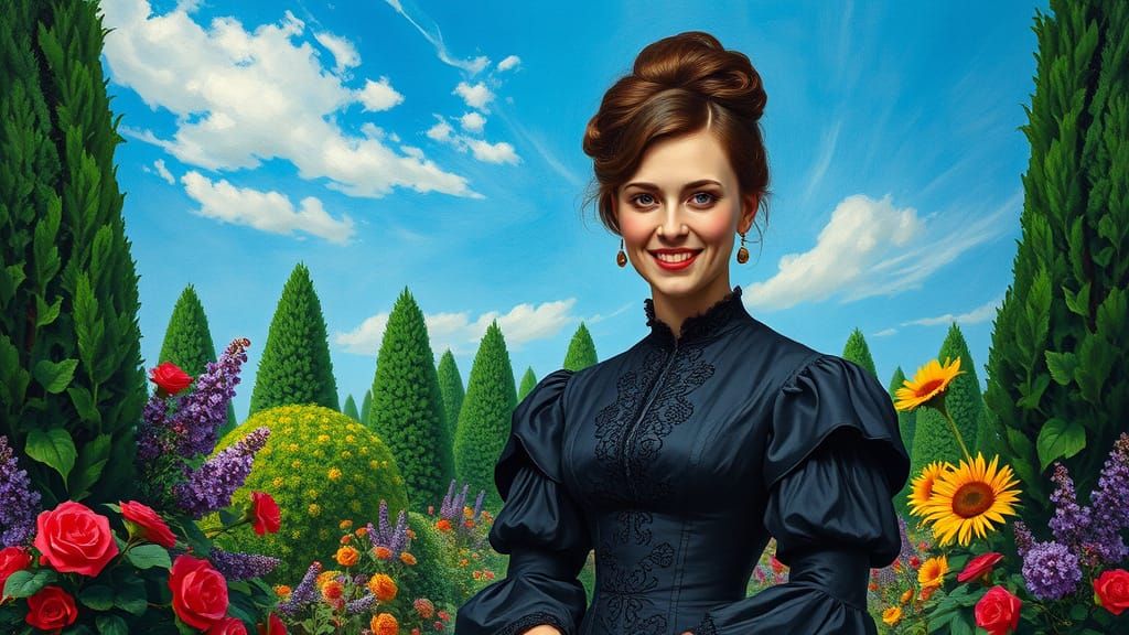 Elegant Woman in Neo-Impressionist Garden Scene