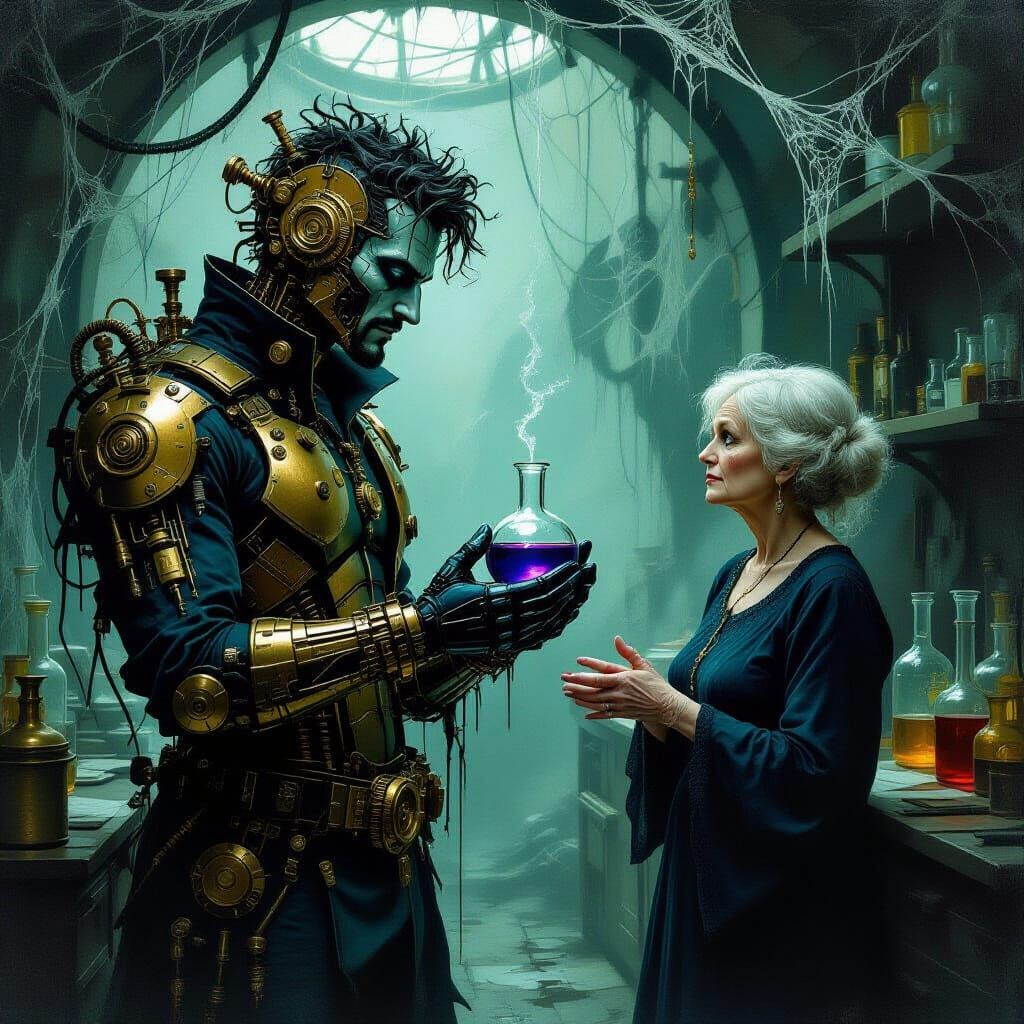 Steampunk Being Requests Love Potion in Gothic Lab