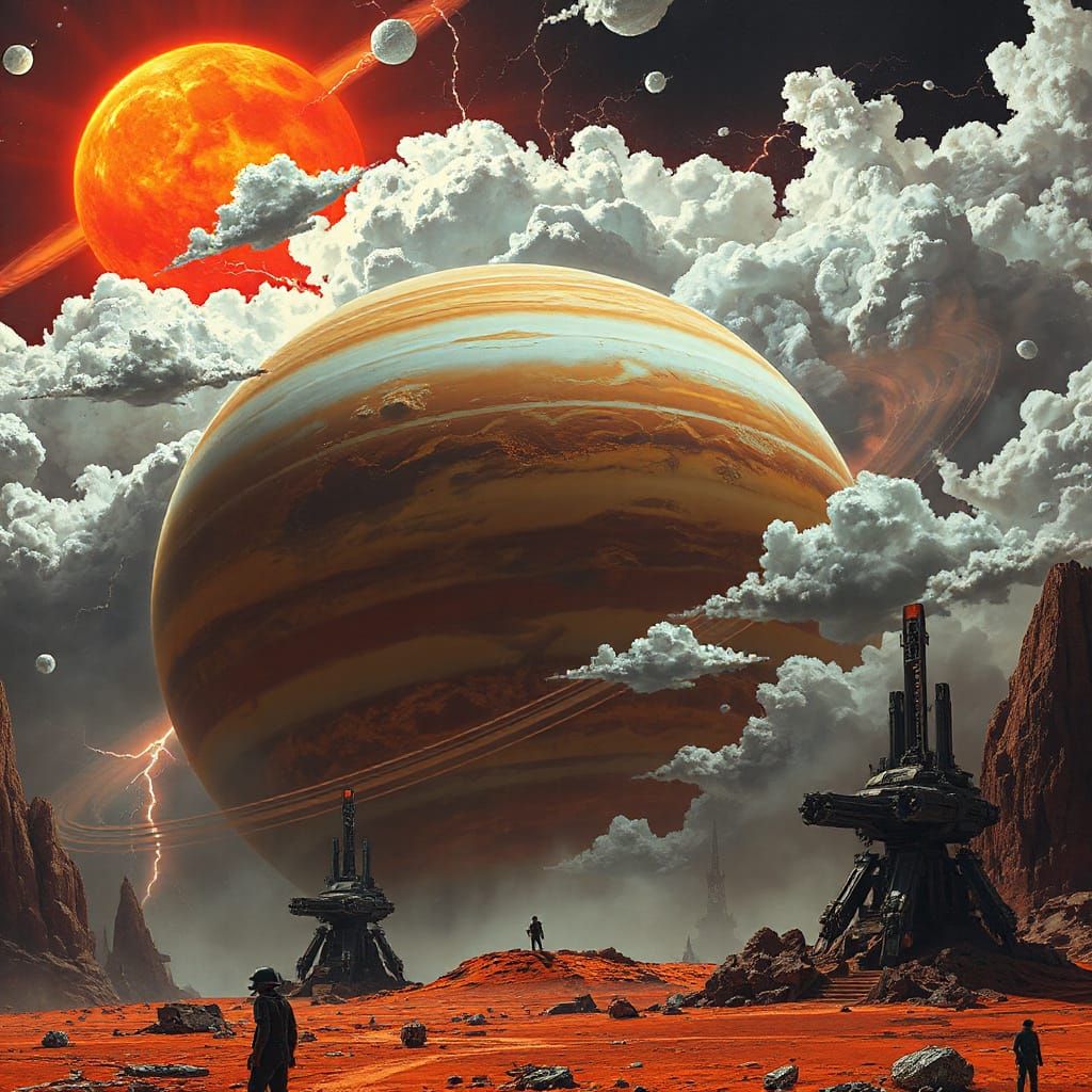 Dystopian Gas Giant Planet with Red Continents