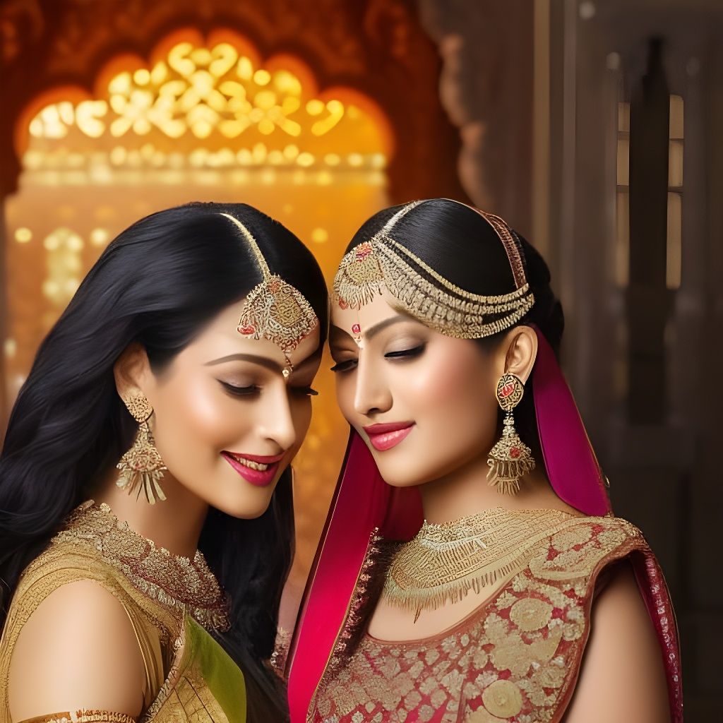 Diwali Festival: Indian Women in Saris, Detailed Art