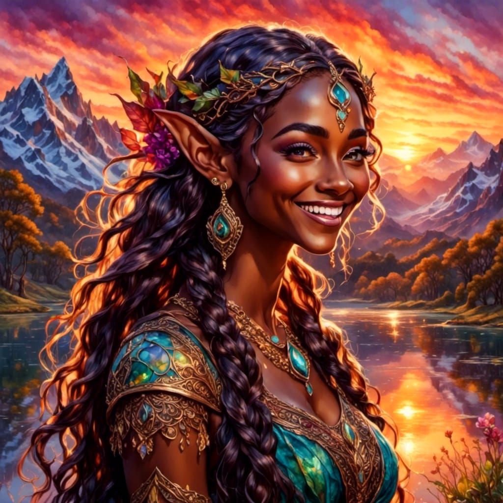 Smiling Elven Lady by the Lake 1