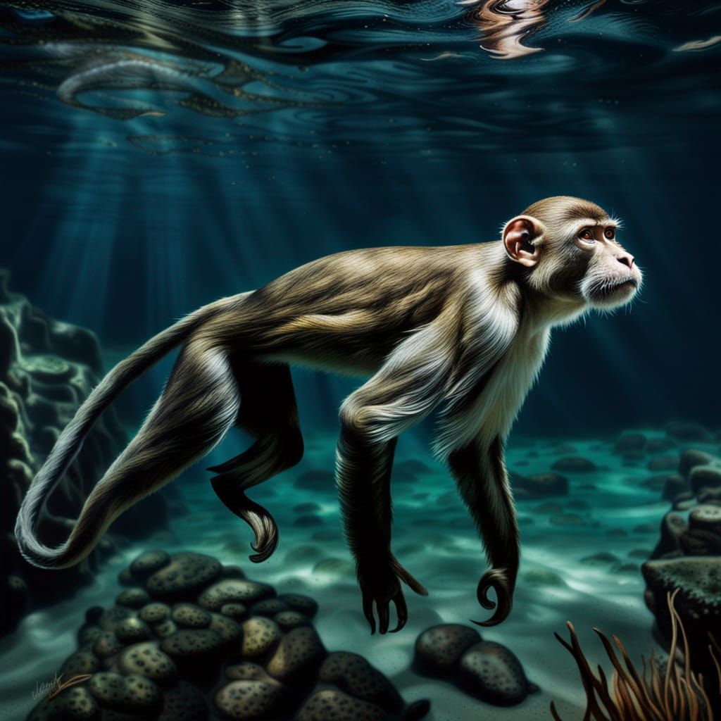 Underwater Macaque: Photorealistic Digital Art