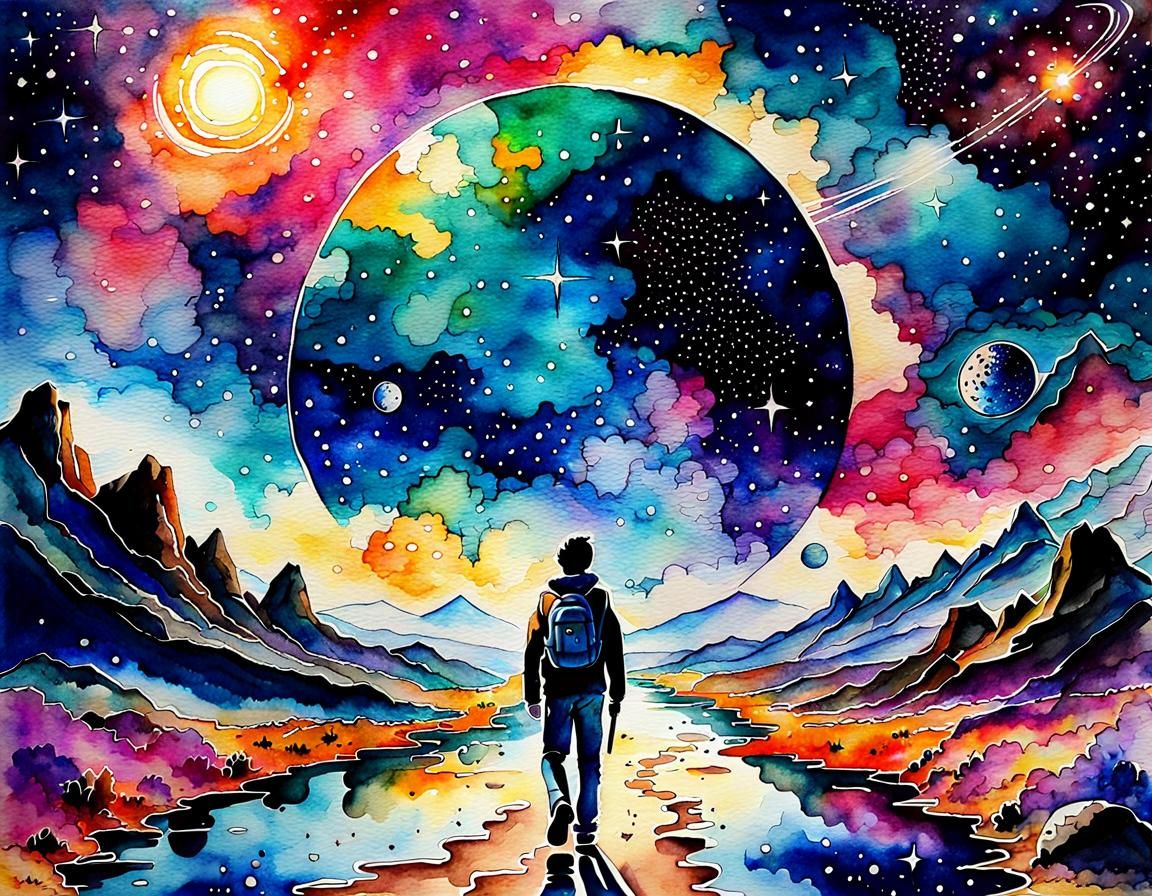 Cosmic Watercolor: Life's Journey and Destination