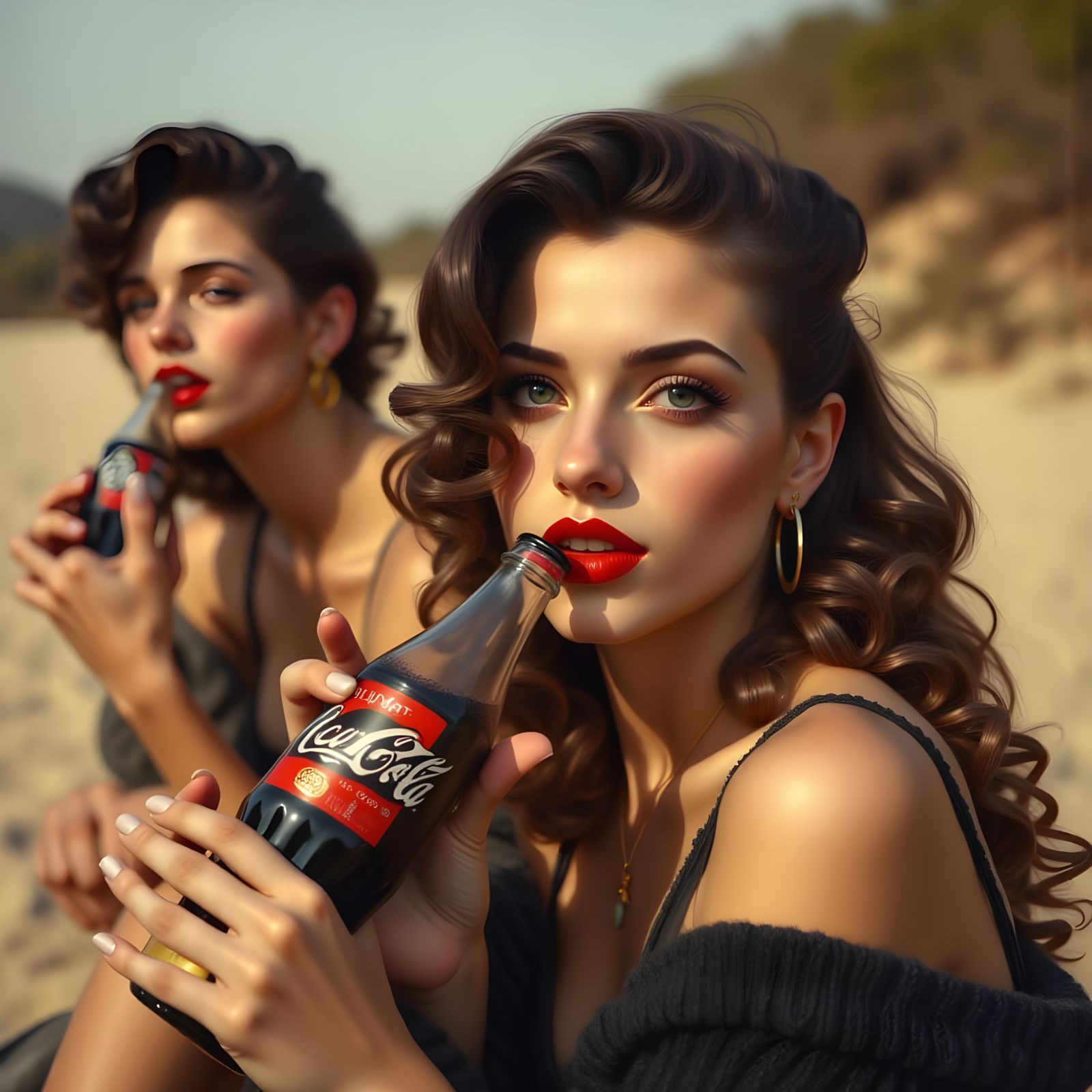 Retro Style: Women Enjoying Coca-Cola Outdoors