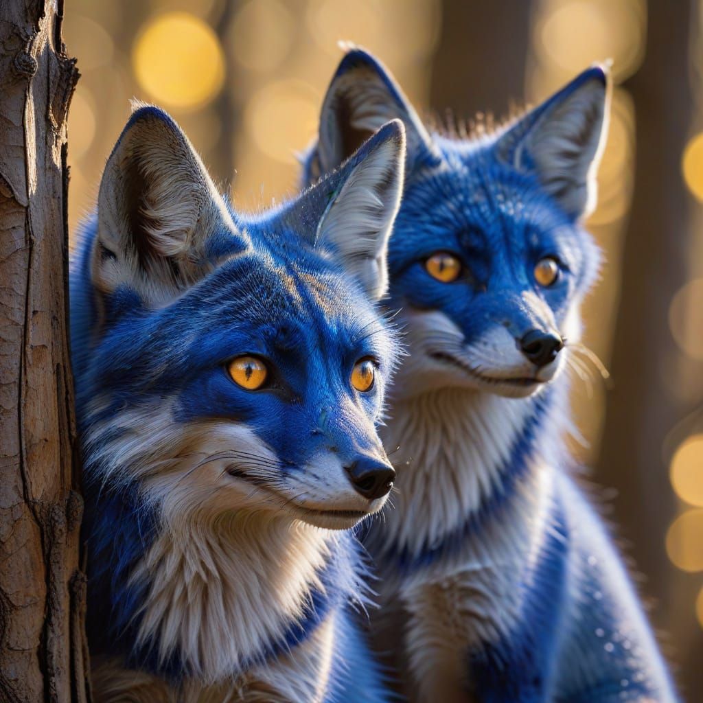 Majestic Blue Foxes in Golden Hour
