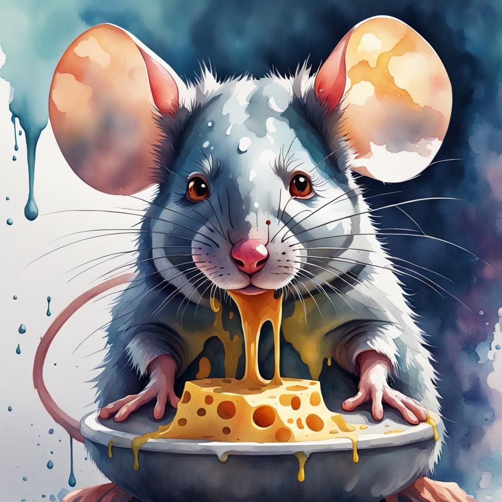 Mouse Dripping with Cheese in Watercolour Style