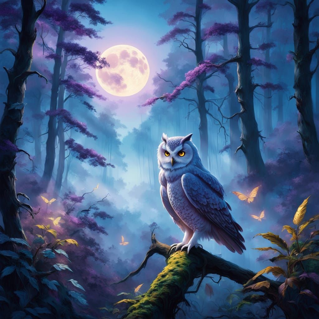 Ethereal Moonlit Forest Scene in Oil Painting Style