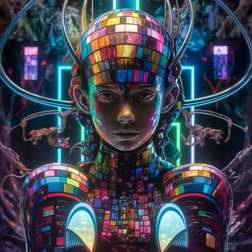 Surreal Child's Drawing of Digital Warfare in a Kaleidoscope...