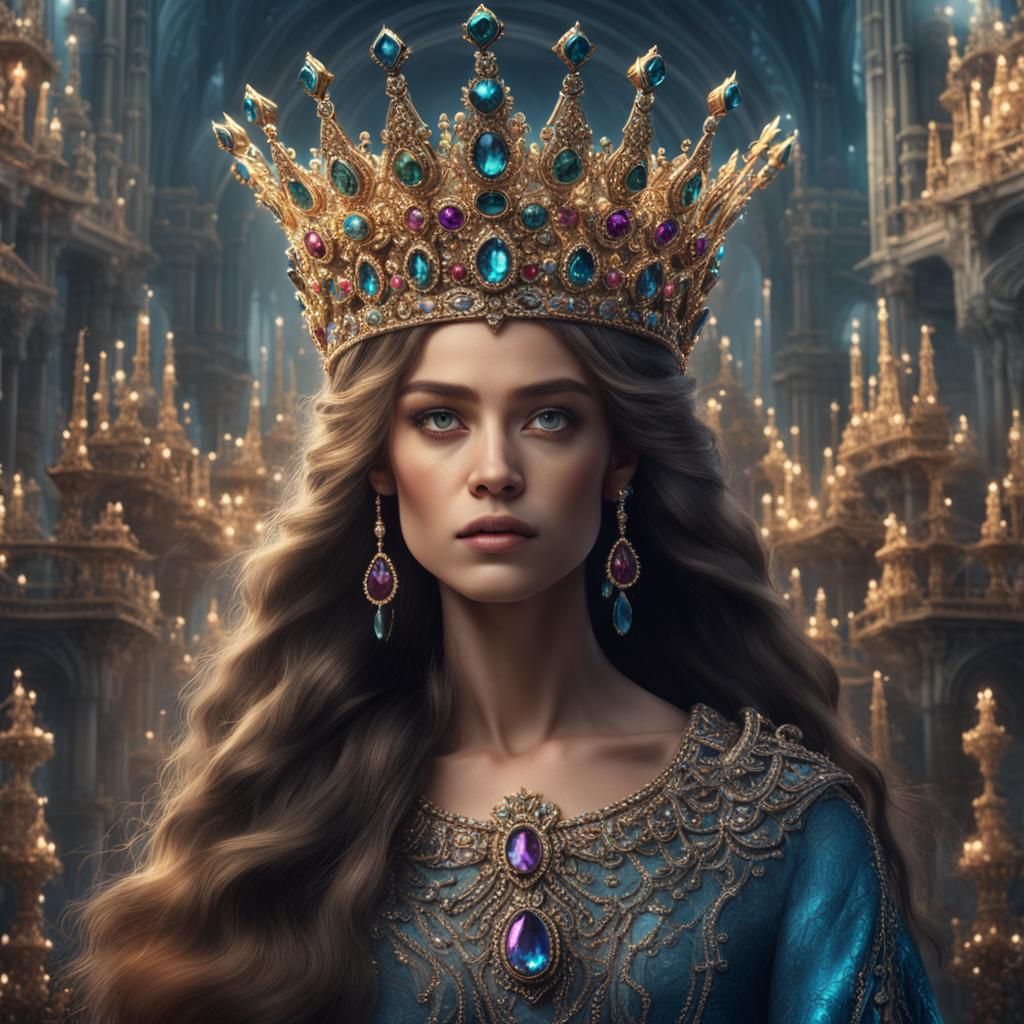Bejeweled Queen with Crown: Digital Matte Painting