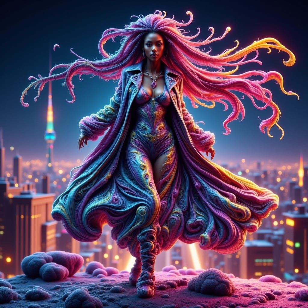 Retro-Futuristic Rave Rebel in Mid-Spin