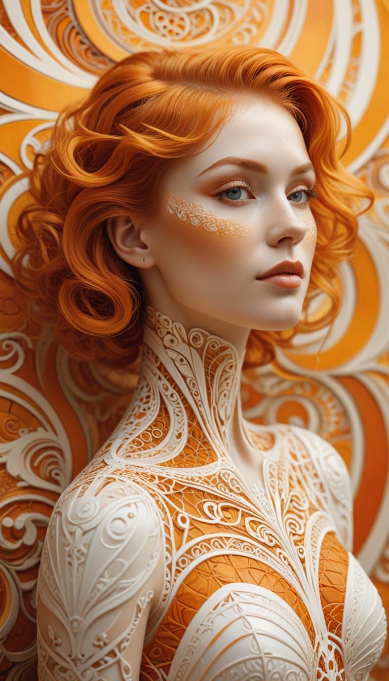 Glamorous Art Deco Woman in Vibrant Orange Hues