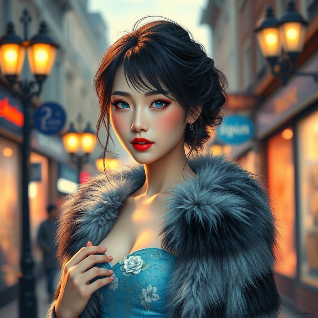 Romantic Fantasy Portrait of a Japanese Woman in a Gaslit Ox...