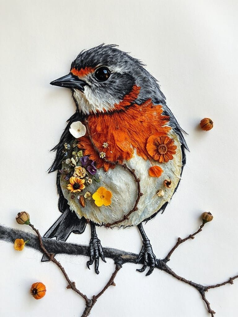 Mixed media robin