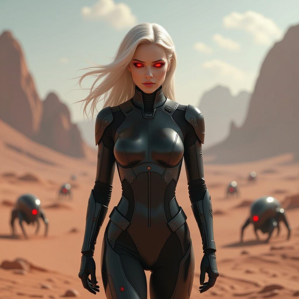 Cyborg Woman on Barren Alien Planet