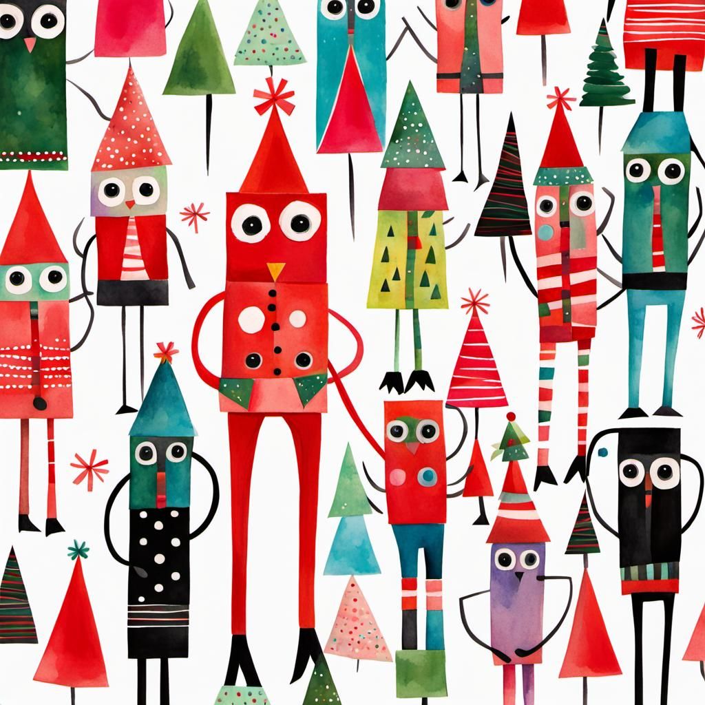 Whimsical Christmas Characters in Watercolor Style