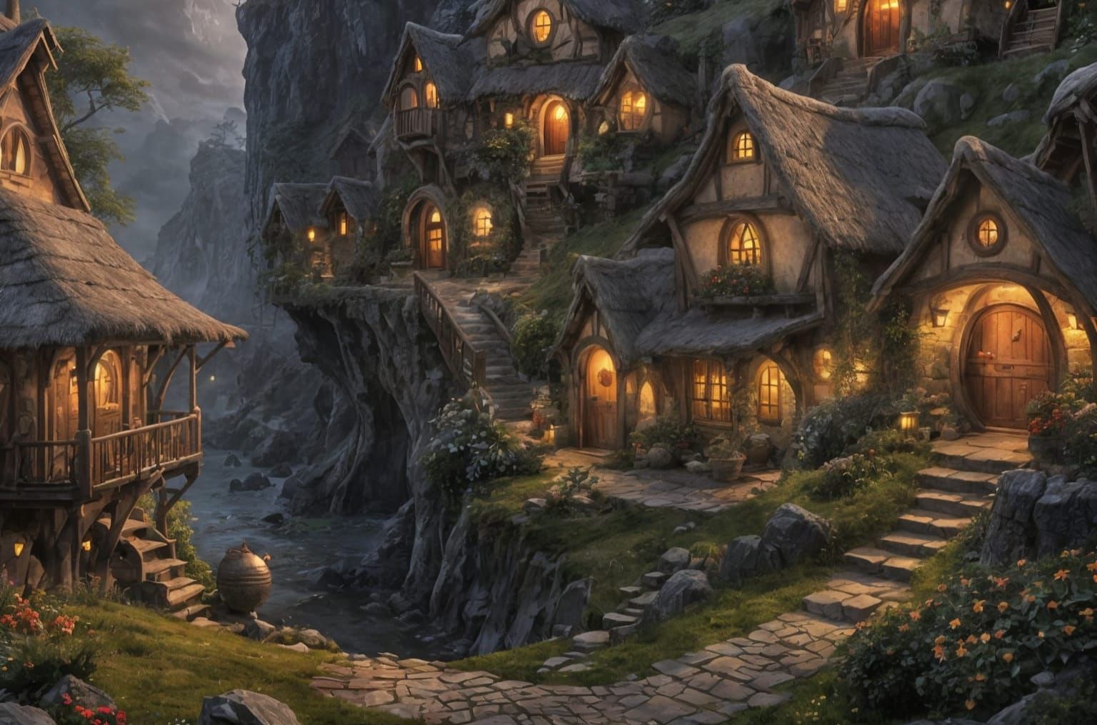 Enchanting Hobbit Village in Storybook Style