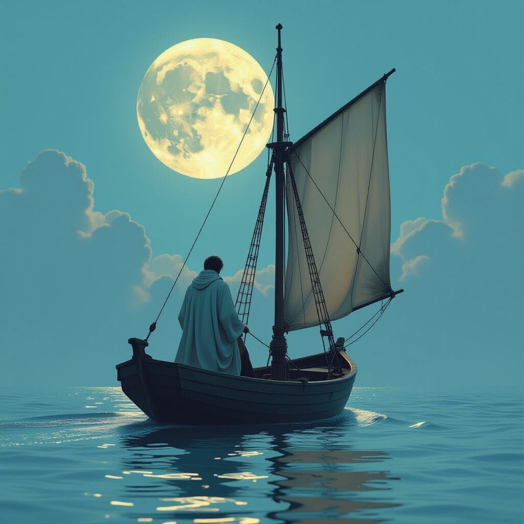 Surreal Moonlit Voyage of Memories in Dreamy Style