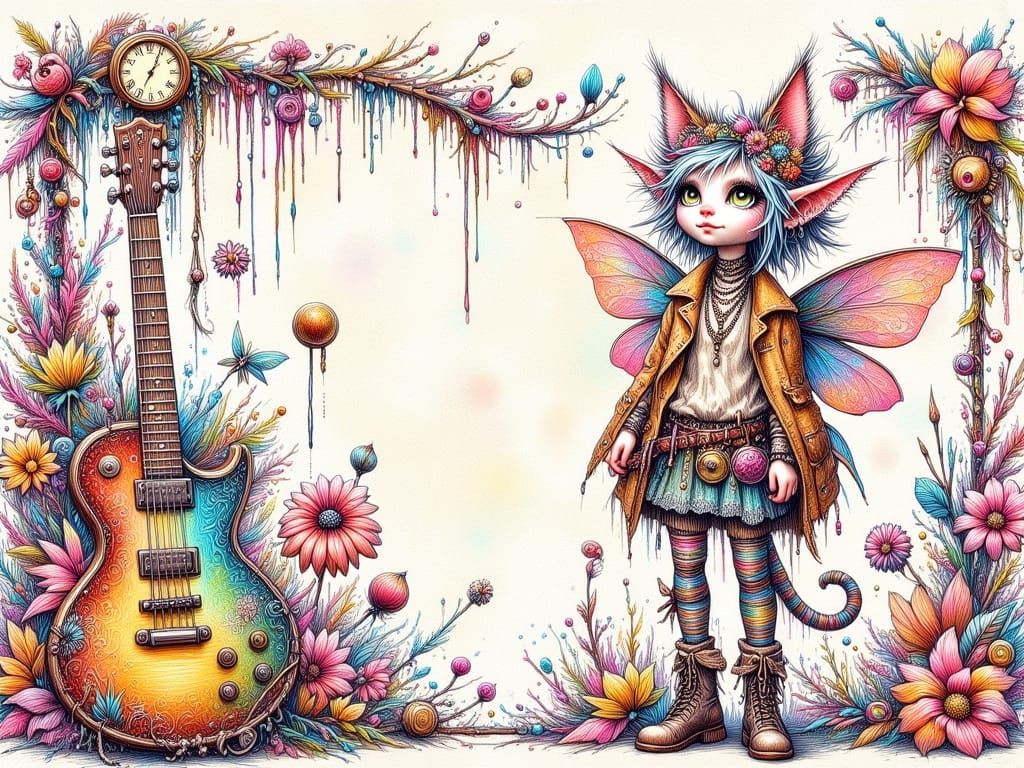 Whimsical Fairy Punk Girl Amidst Bohemian Chaos