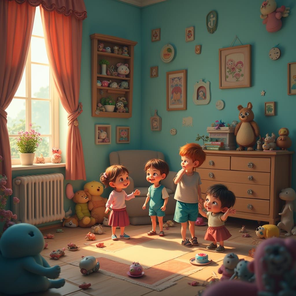 Whimsical Kids in Fantasy Nursery Room Art