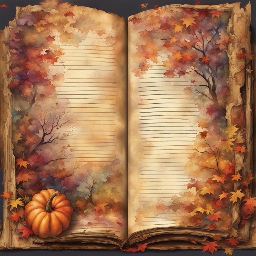 Vintage Journal with Autumn Border in Watercolor Style