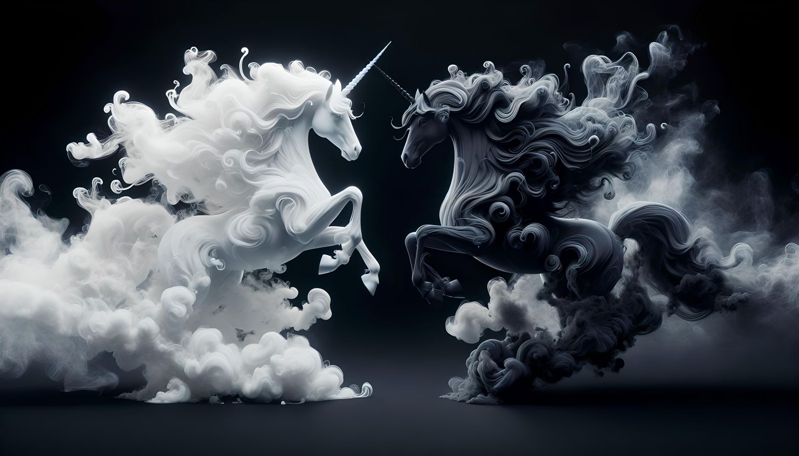 Ethereal Unicorns in Light and Dark Smoke