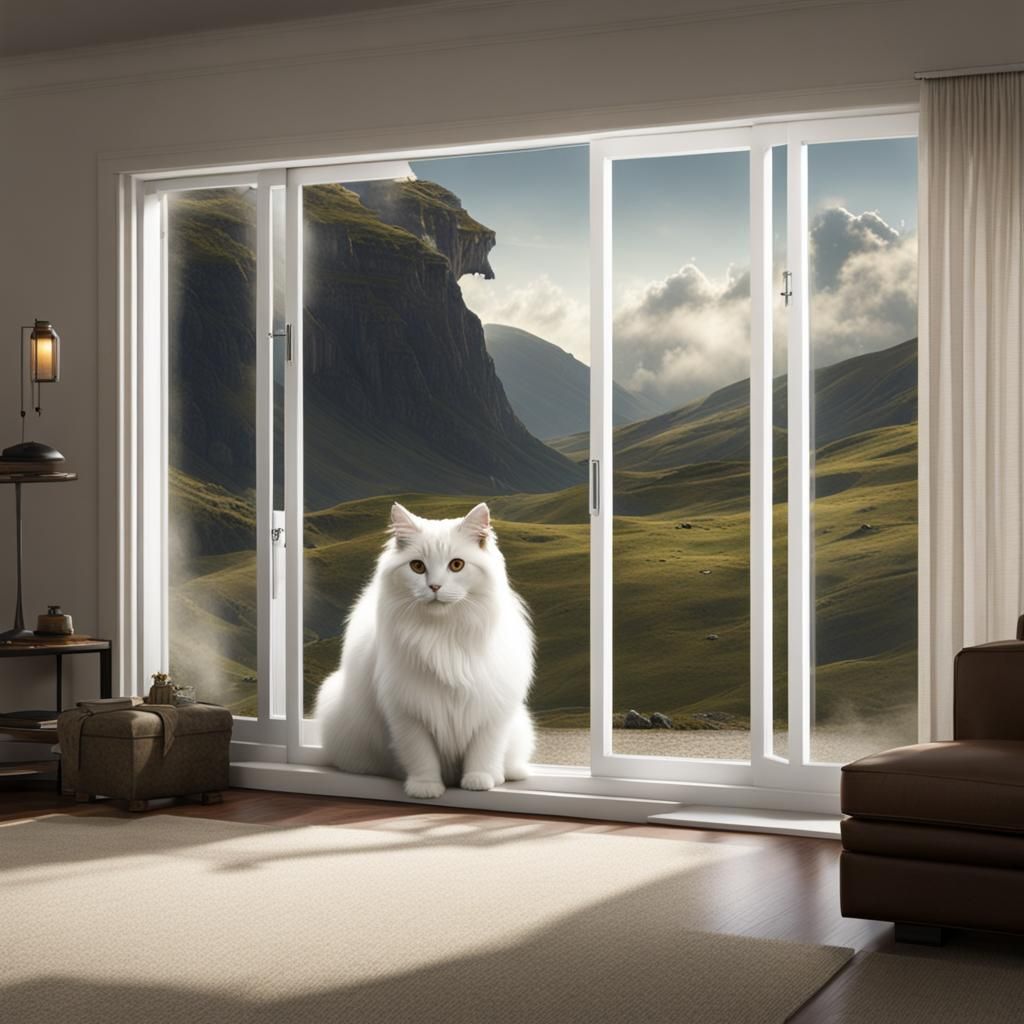 White Manx Cat with Crossed Eye Matte Painting