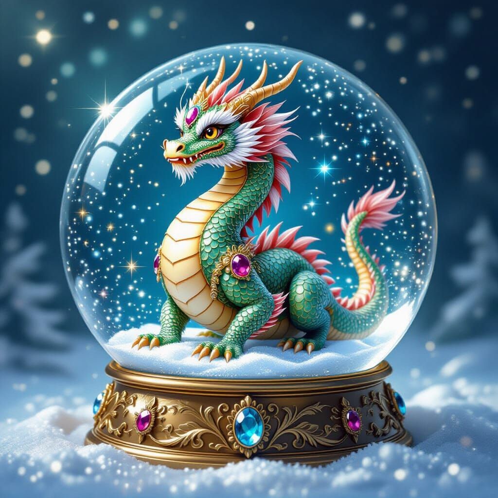 Bejeweled Dragon in Glitter Snow Globe