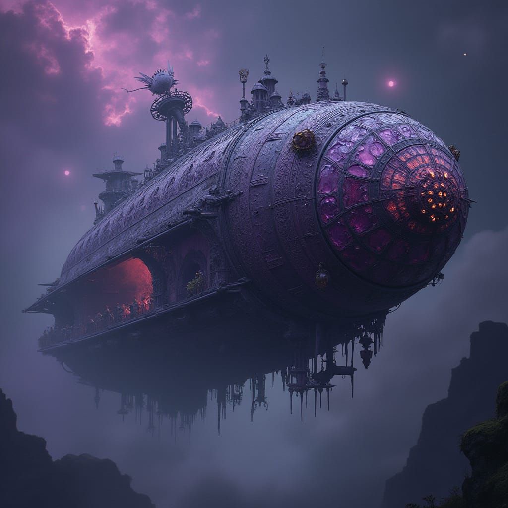 Gothic Dragon Airship Soaring Through Nebula