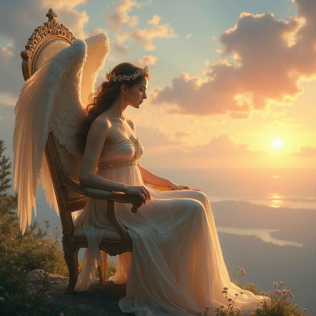 Greek Goddess Eos Unfolds Her Wings in Dawn's Radiant Light