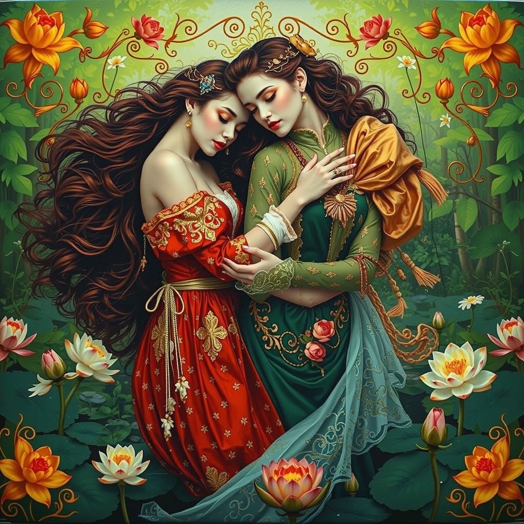 Elegant Figures in Gowns by Lily Pond