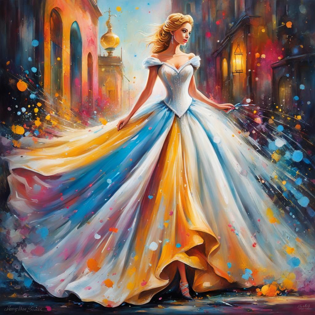 Cinderella in Wedding Dress as Whimsical Graffiti Art