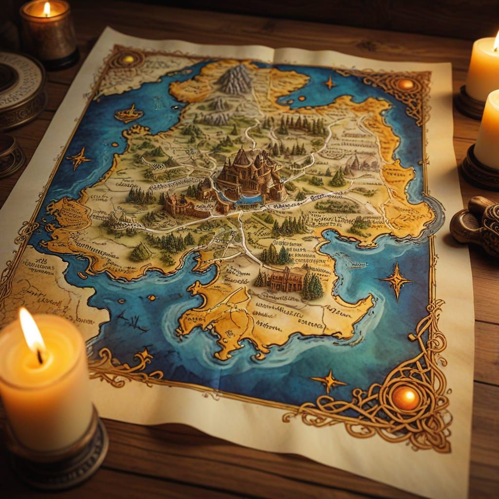 Medieval Fantasy Map with Intricate Legend
