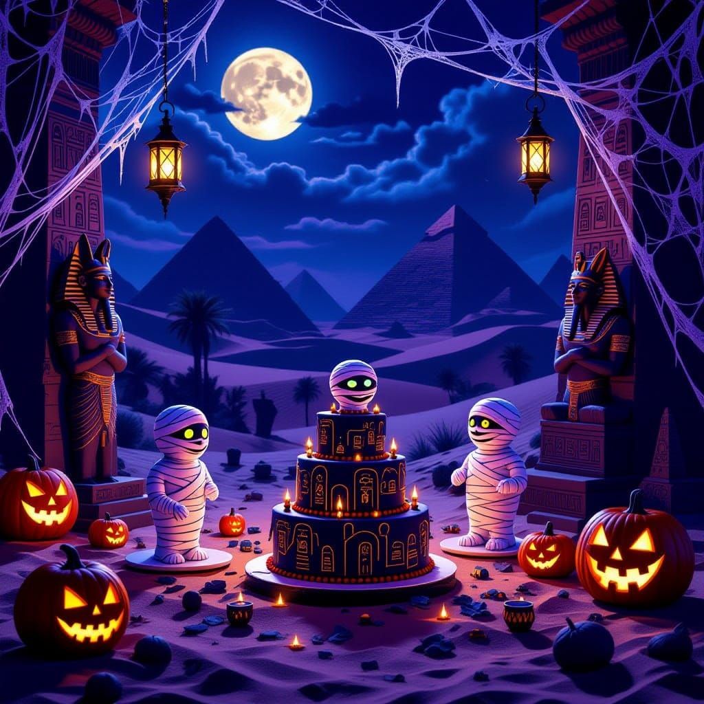 Spooky Egyptian Birthday Celebration in Dark Fantasy Style
