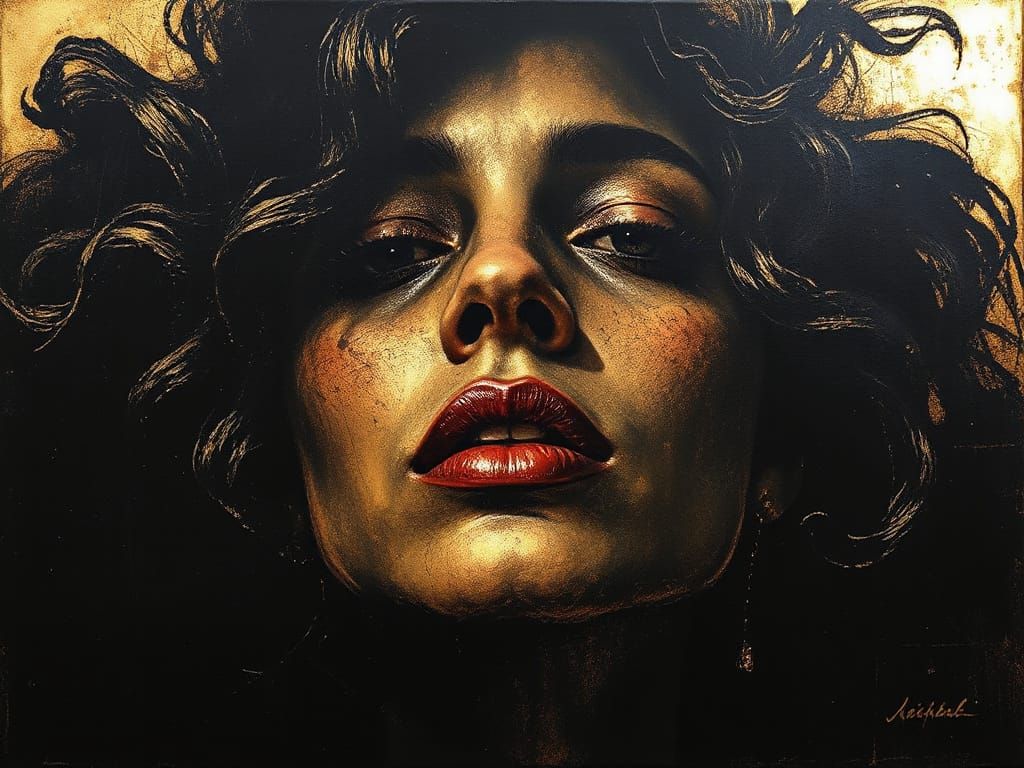 Abstract Portrait in Iridescent Gold and Black