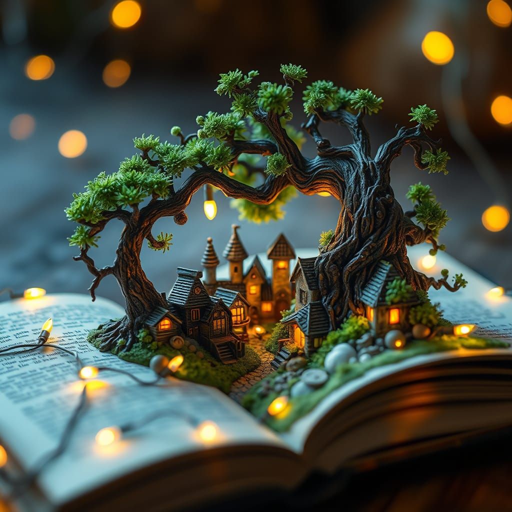 Magical Scene Emerges from Open Book