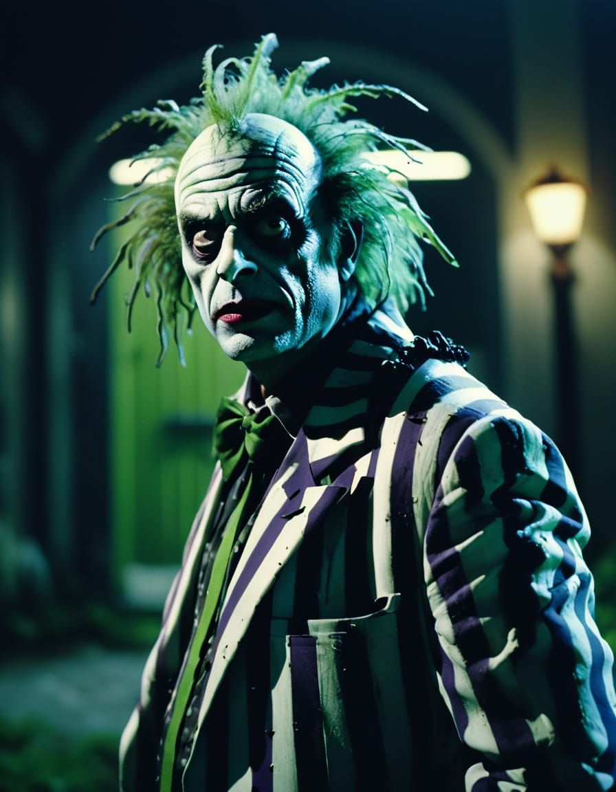 Beetlejuice Cinematic Masterpiece in Film Grain Style