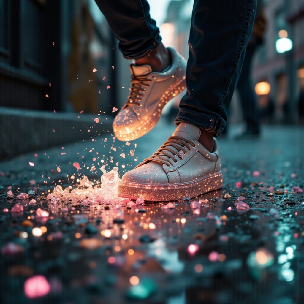 Surreal Crystal Shoe Stuck in Sidewalk Gum