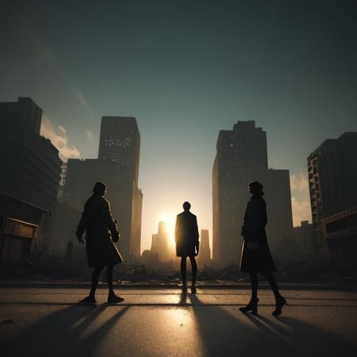 Friends Laughing as Alien Appears in Abandoned City