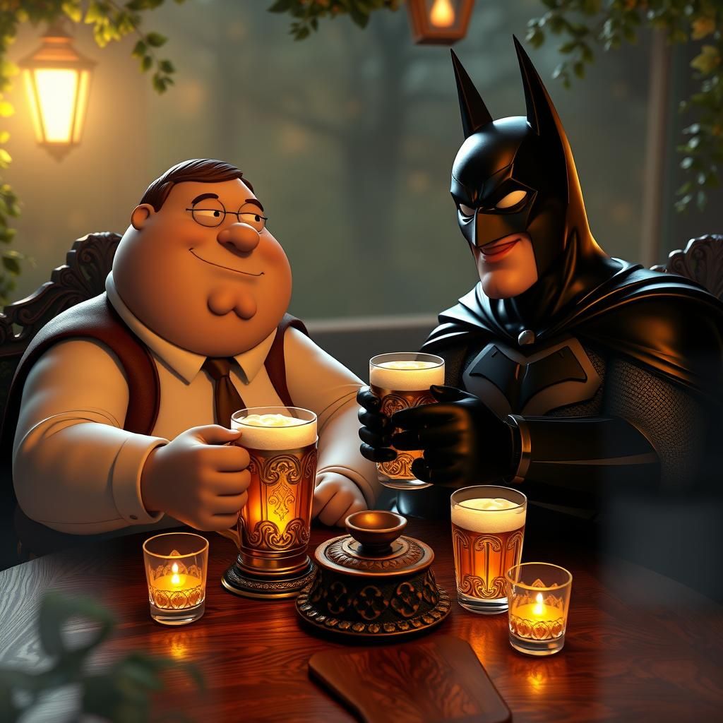 Peter Griffin and Batman: 3D Render in ZBrush Style