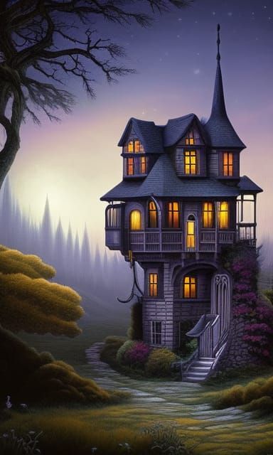 Eerie Moonlit Landscape in a Gothic Style