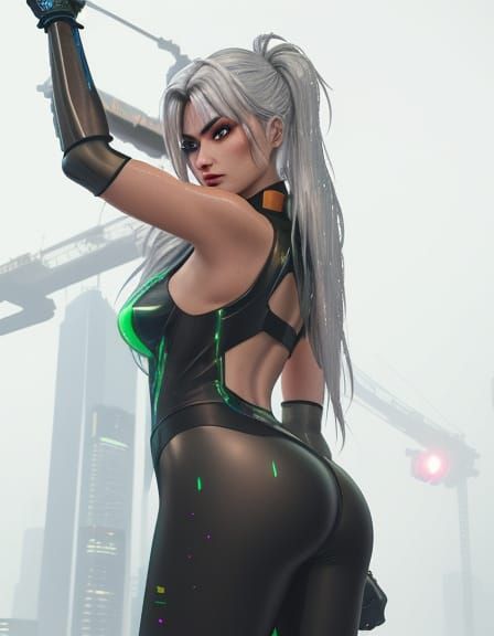 Cyberpunk Goddess Commands Devotion in a Futuristic City