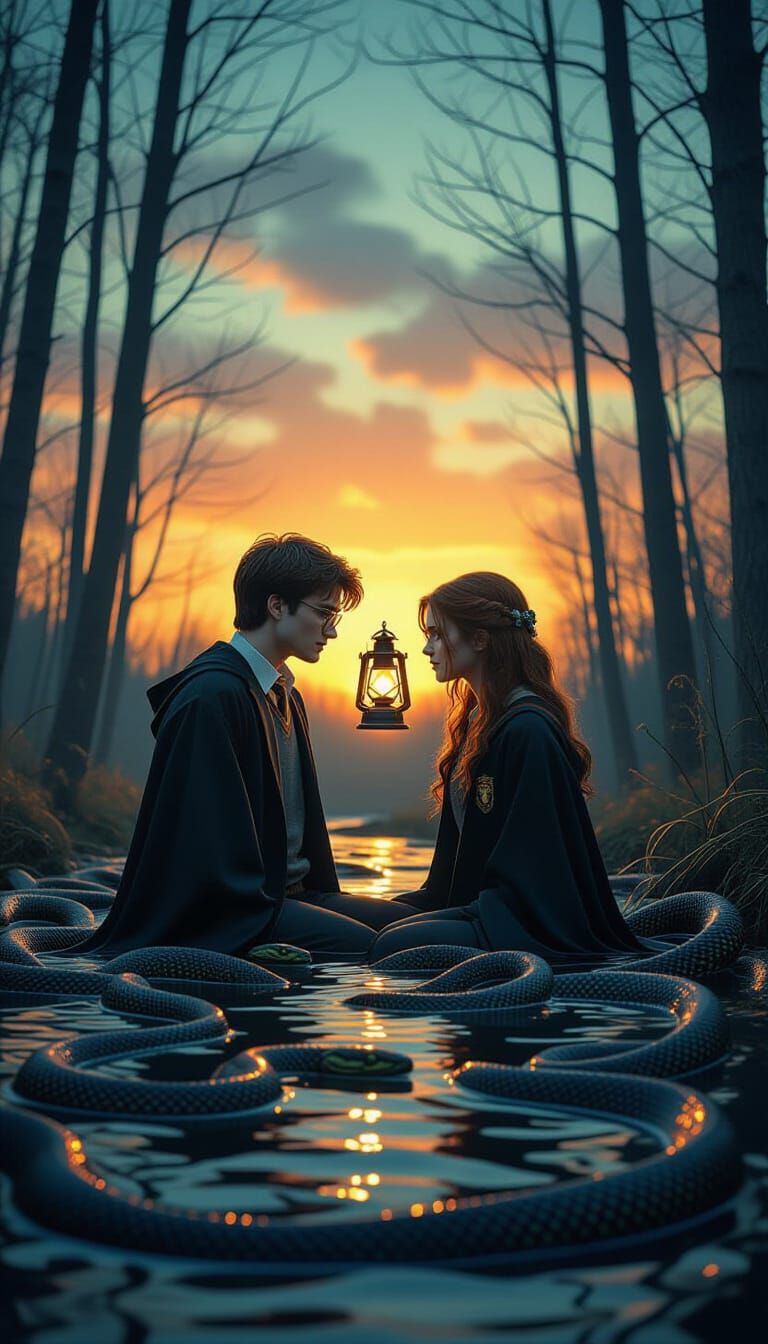 Harry Potter and Ginny Weasley in Cyberpunk Style