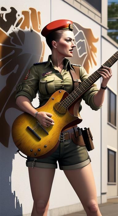 Graffiti Art Mural of Guitarist in 3D CGI Style
