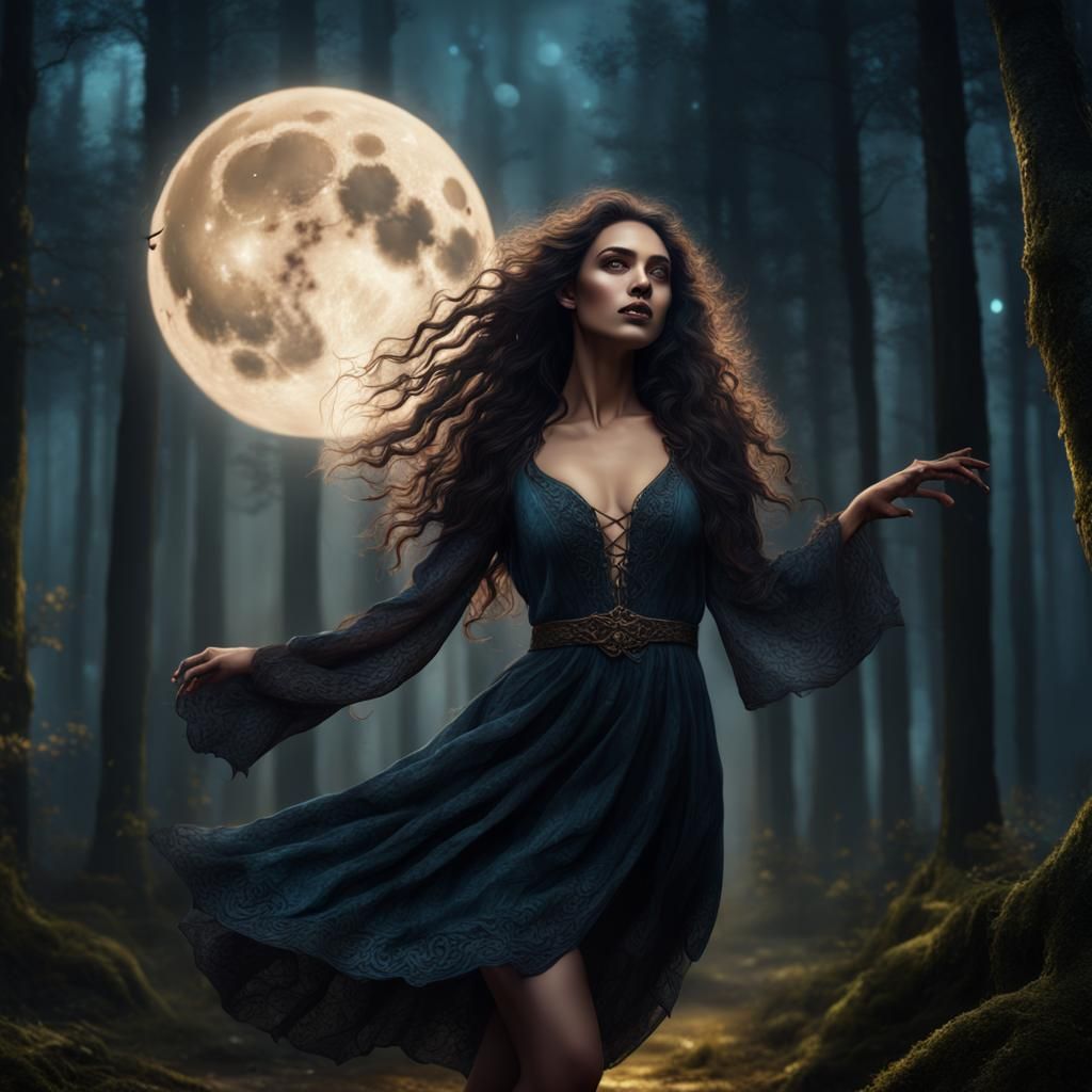 Nature Witch Dancing Under the Moon