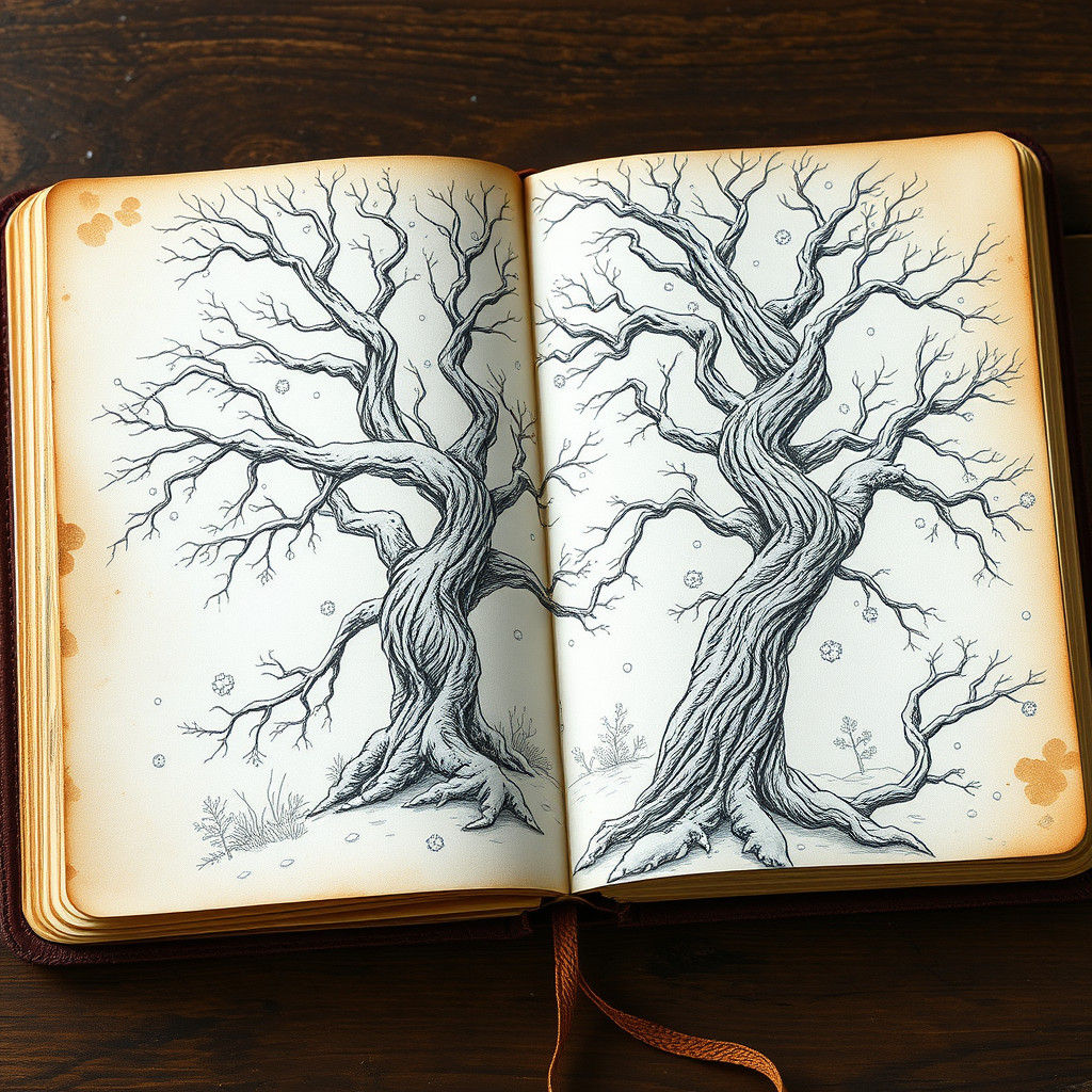 Mystical Winter Wonderland Pencil Doodle Art