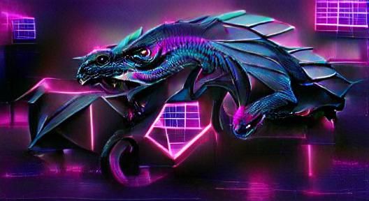 Synthwave Neon Ender Dragon Retro Illustration