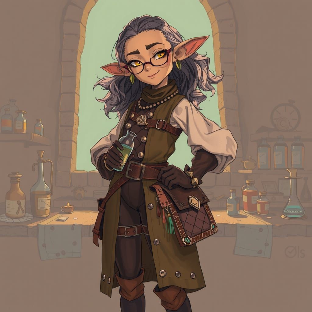 Ethereal Gnome Alchemist in Whimsical Moonlit Realm