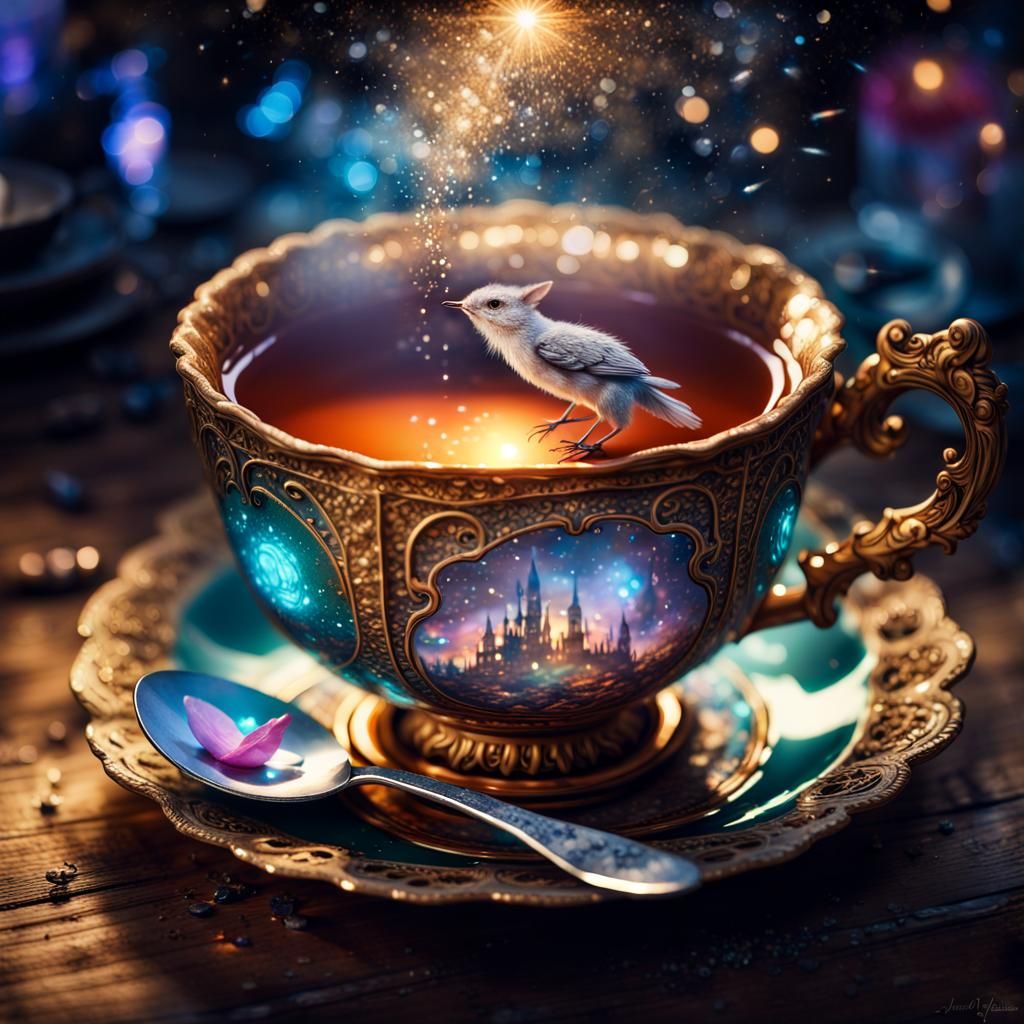 Crystalline Teacup with Steamy Tea: Fantasy Art